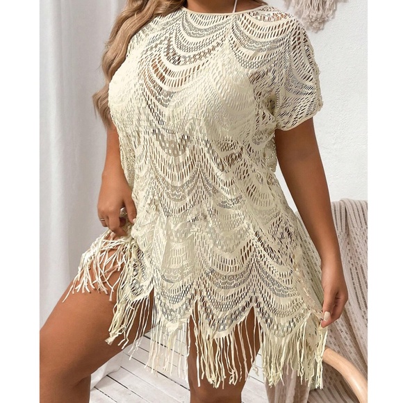 Plus Semi Sheer Short Sleeve Beach Cover up Dress - Picture 8 of 10